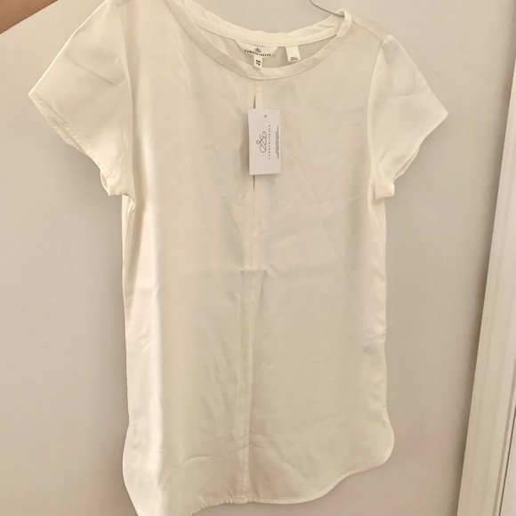 White Tee Blouse Shirt with Front Cut-Out - Picture 1 of 4